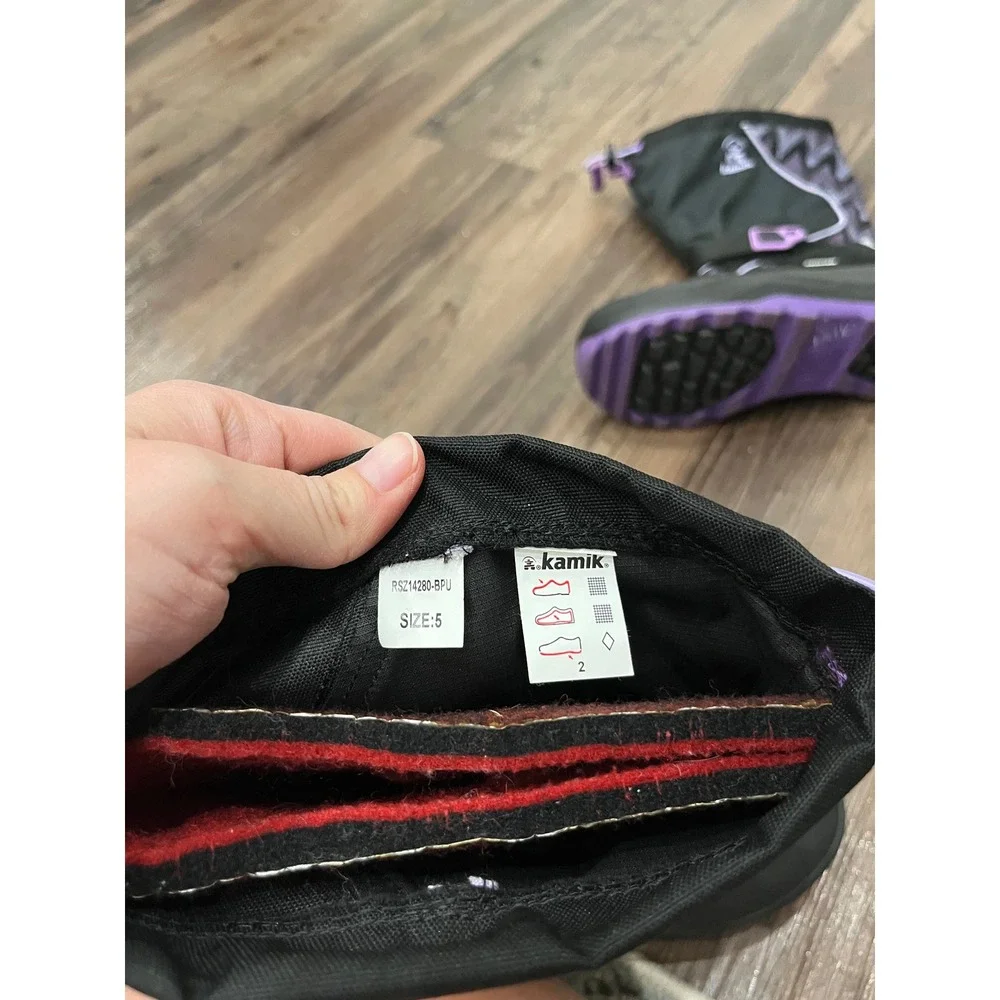 Kamik Kids Waterproof Winter Snow Boots Black Purple Chevron GIrls Size 5